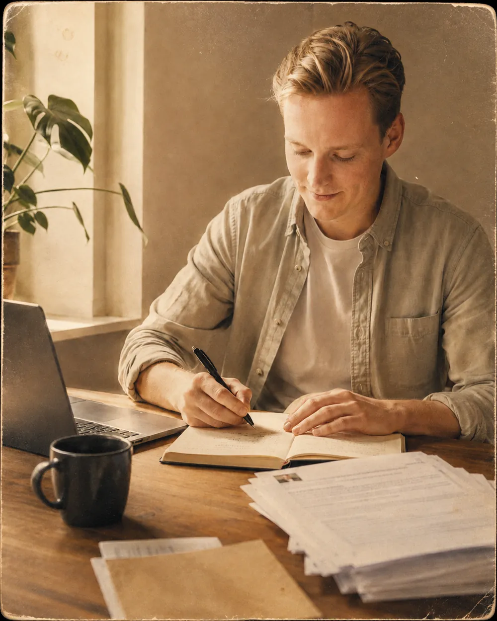 Joey van den Brink aan het werk